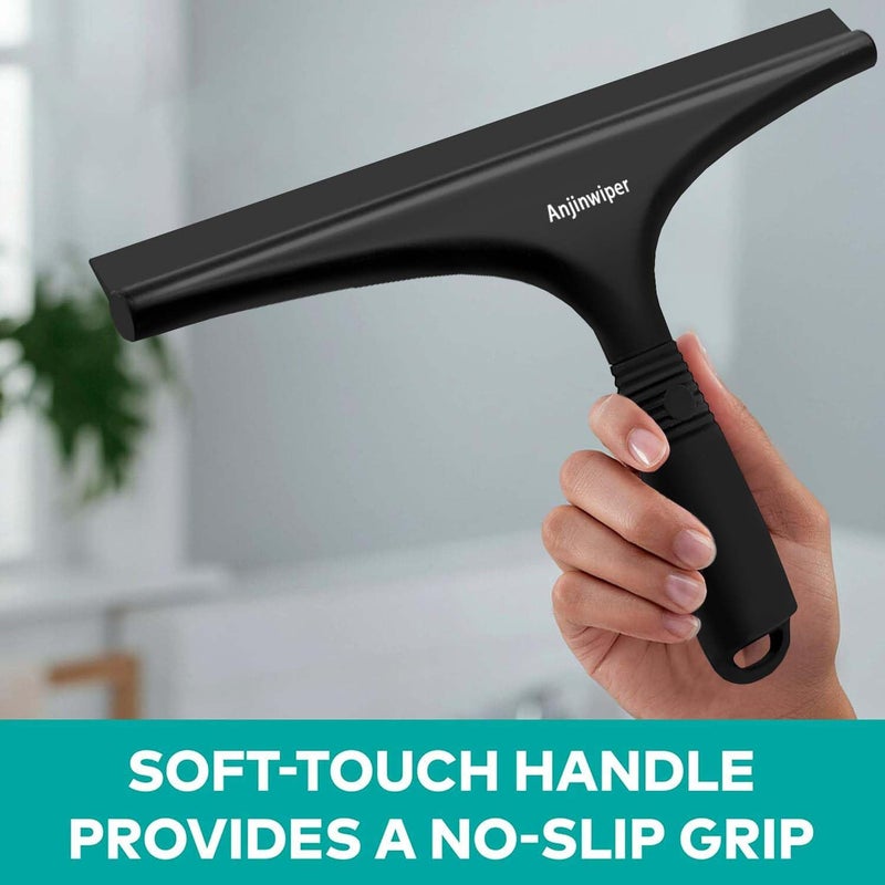 Anjinwiper All-Purpose Shower Squeegee for Glass Doors with Hook  Silicone Squeegee for Shower Glass  Shower Doors  Windows  Bathroom  Mirrors and Tiles(10 inch  Black) - Image 2
